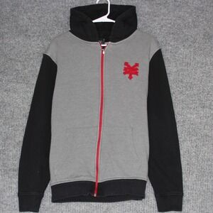 Zoo York Mens Zip Up Hoodie Gray Black Red Logo Size L Sherpa Lined‎ Y2K Skater